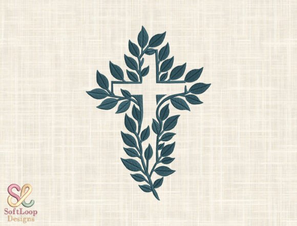 Botanical Leafy Cross Embroidery Design