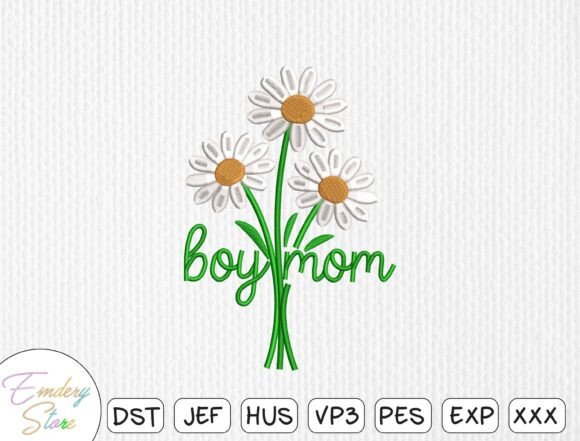 Boy Mom Daisies Embroidery Design