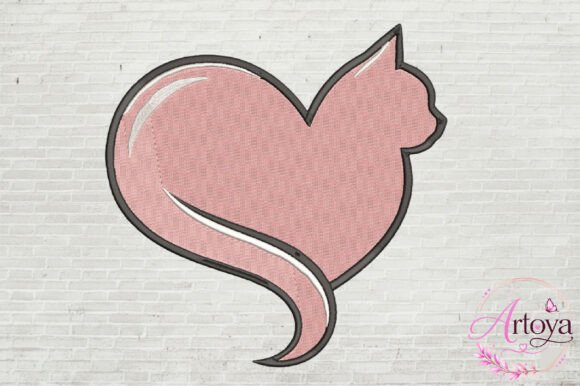 Cat Heart Embroidery Design