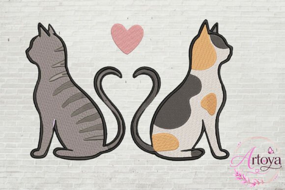Cat Love Embroidery Design