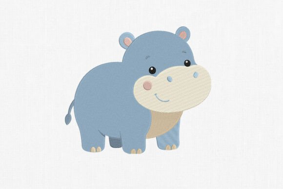 Cute Baby Hippo Embroidery Design Art