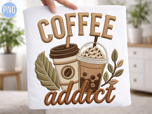 Embroidery Coffee Iced Drink Addict PNG