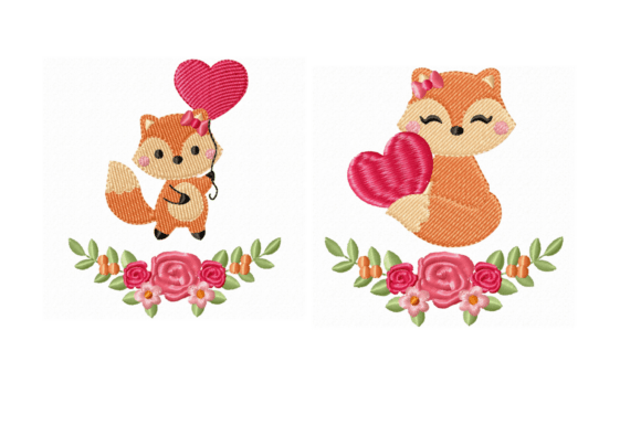 Embroidery Design Foxes with Hearts