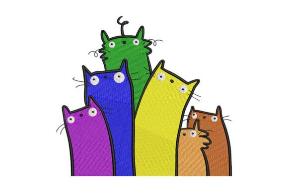 Funny Colorful Cats Embroidery Design