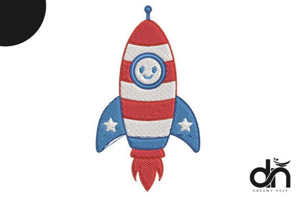 Patriotic Rocket Ship Embroidery Design