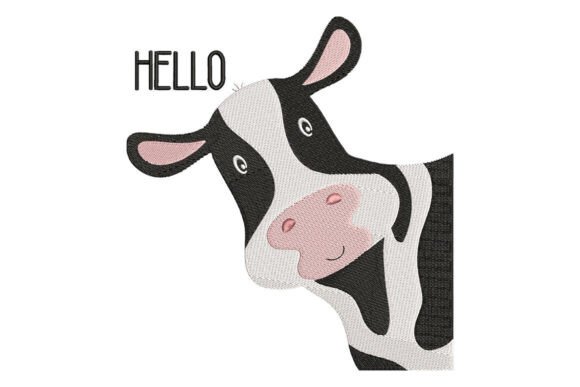 Peeking Cow Hello Embroidery Design