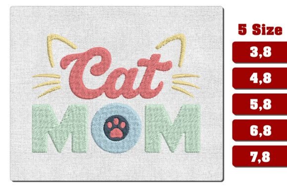 Retro Cat Mom Embroidery Design