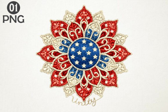Unity USA Flag Mandala Embroidery PNG