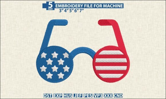 USA Flag Glasses Embroidery DST PES File